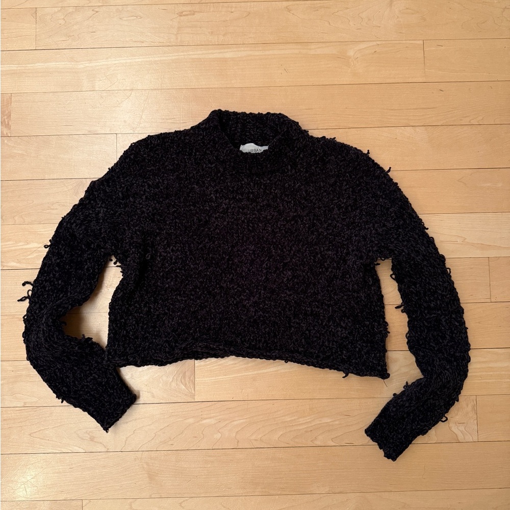 Soft Poly Textured Knit Cropped Sweater- XS